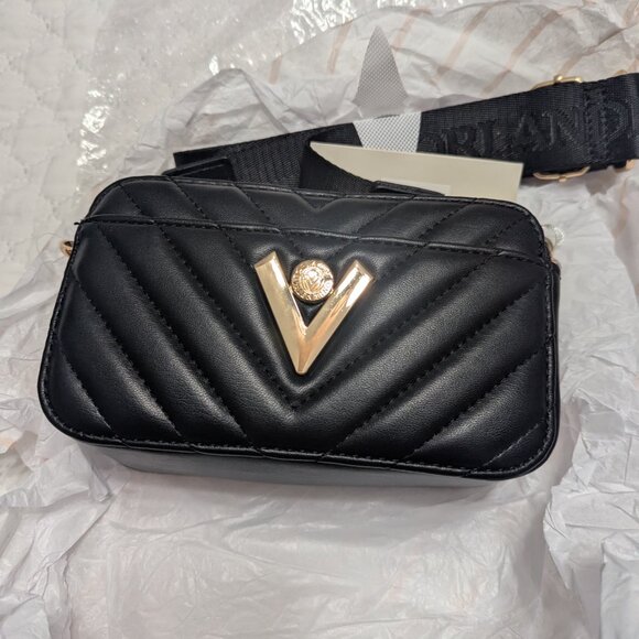 ✨ NWT Valentino Orlandi Quilted Crossbody Bag Black Gold - Picture 1 of 7